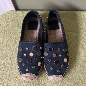 Tory Burch Navy Suede Espadrilles with Gold Studs